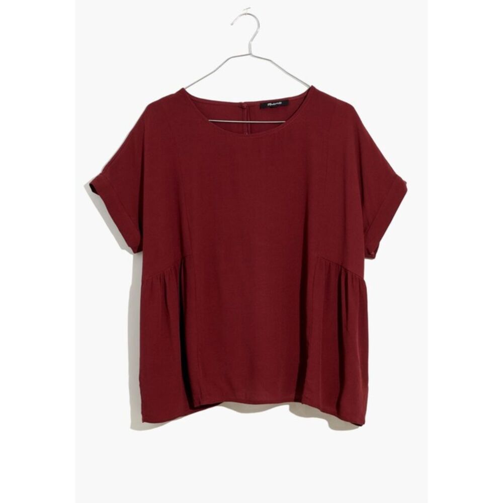 Madewell Cuffed-Sleeve Shirred Top Dark Cabernet Medium Flowy Boho Fall Capsule